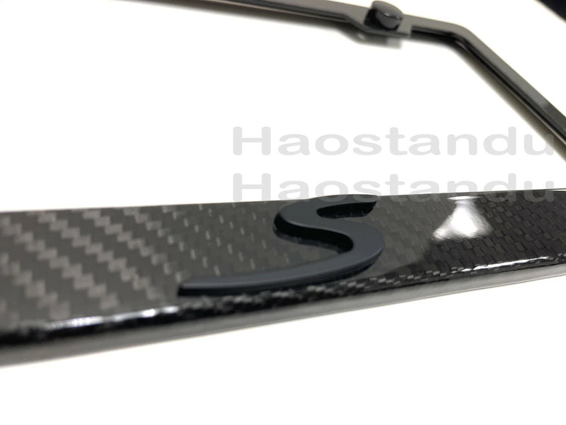 1x (Black) "S" 3D Emblem Real 3K TwillWeave CARBON FIBER License Plate Frame