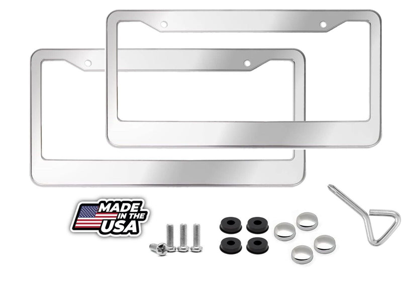 2PCS Chrome Stainless Steel Metal License Plate Frame Cover With Screw Caps v1