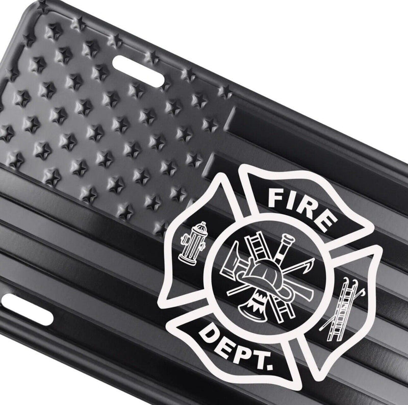 Fire Department Fighters American Flag License Plate Tag Embossed/Laser Etched.