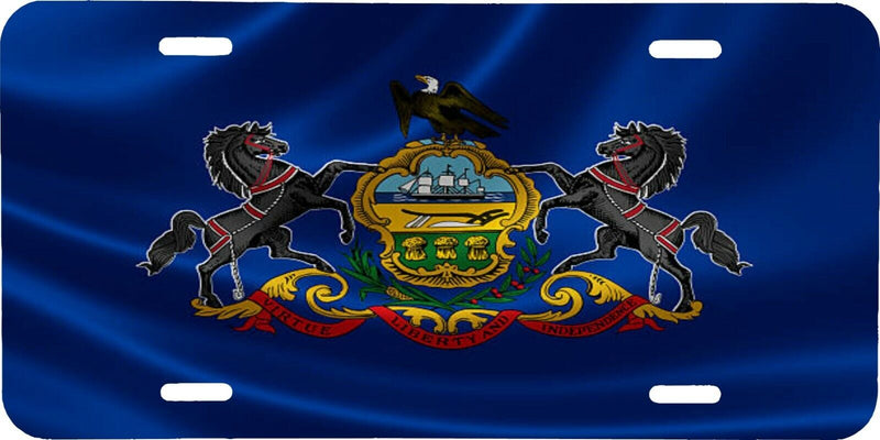 PENNSYLVANIA WAVING FLAG STATE BLUE VEHICLE ALUMINUM LICENSE PLATE AUTO CAR