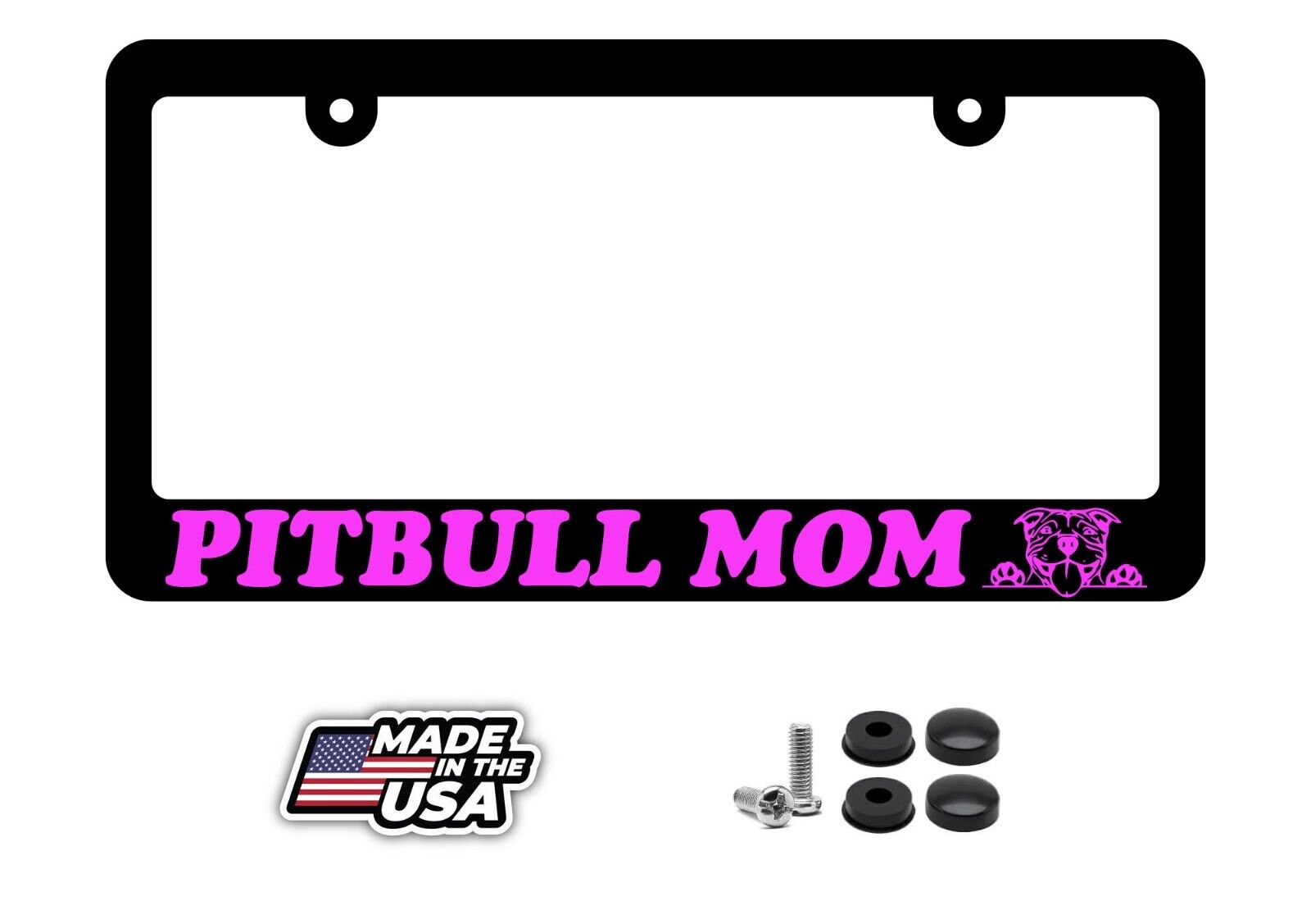 Pitbull Mom I Love My Rescue Dog Black Plastic License Plate Frame