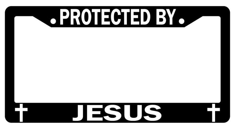 Protected By Jesus Black Plastic License Plate Frame  Mod-GRAPH9856236-1995
