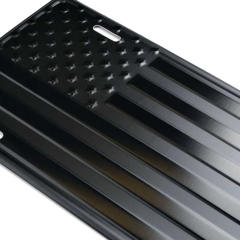 American Flag Embossed Stars and Stripes Aluminum License Plate Black/Matt Black
