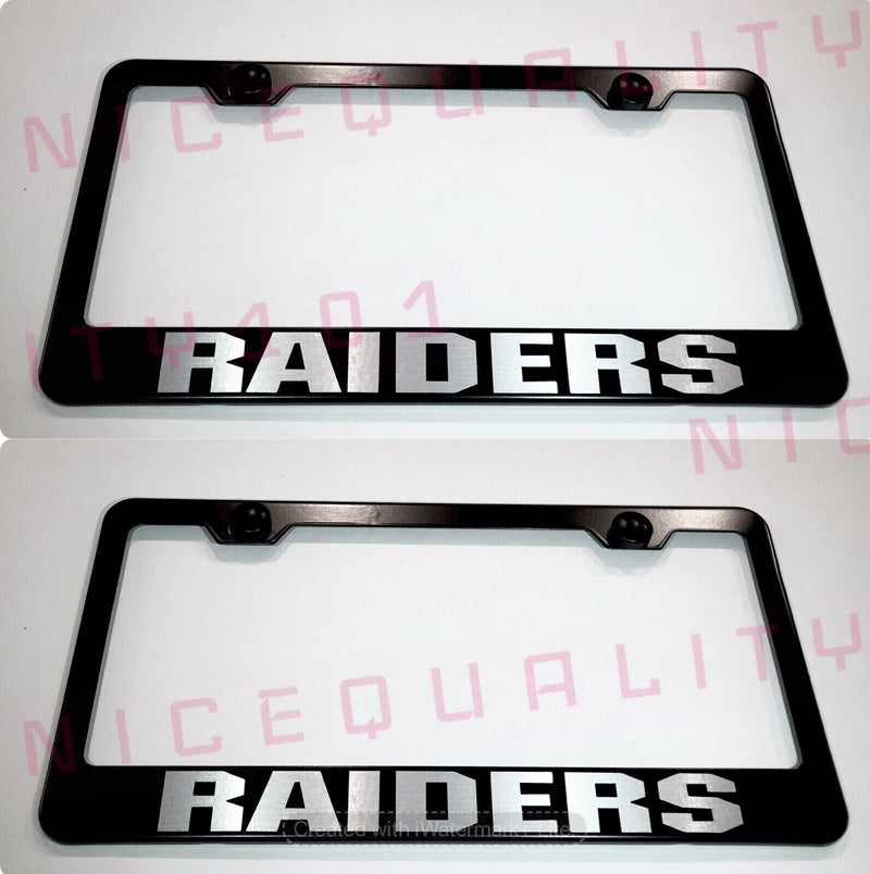 2X Las Vegas Raiders Stainless Steel Black Finish License Plate Frame Rust Free