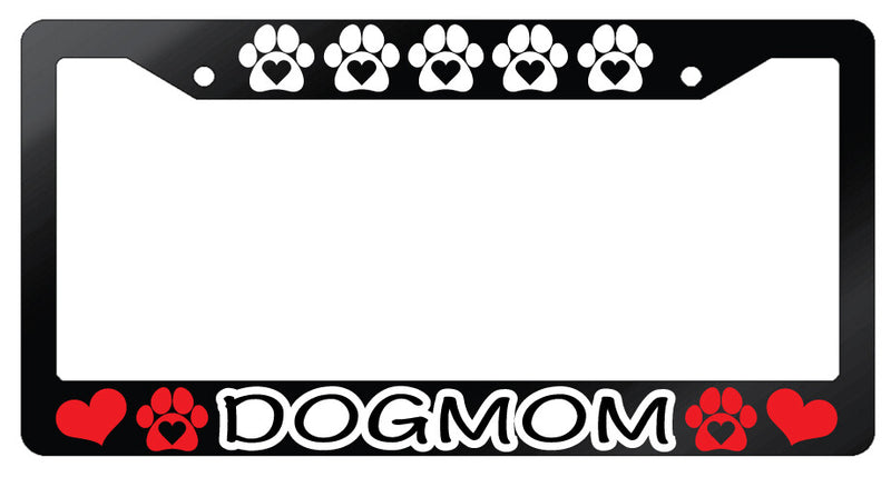 Dog Mom Heart Paws Design 2A Glossy Black Plastic License Plate Frame  Mod-GRAPH9856236-7360