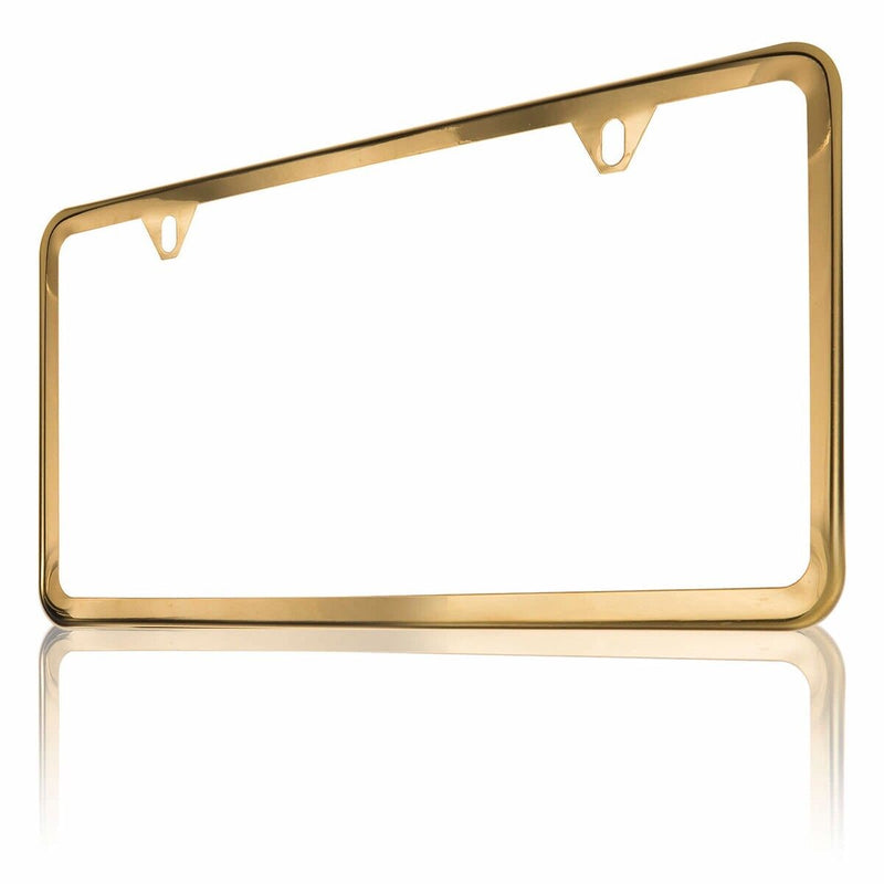 2-Hole License Plate Frame with Gold Stainless Steel Slimline [Single]