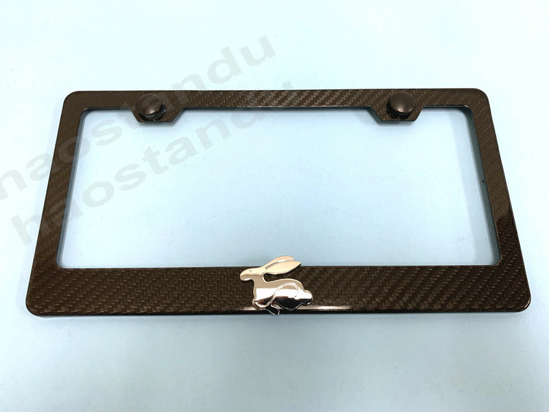 1x RABBIT 3D Emblem Real 3K TwillWeave CARBON FIBER License Plate Frame Holder