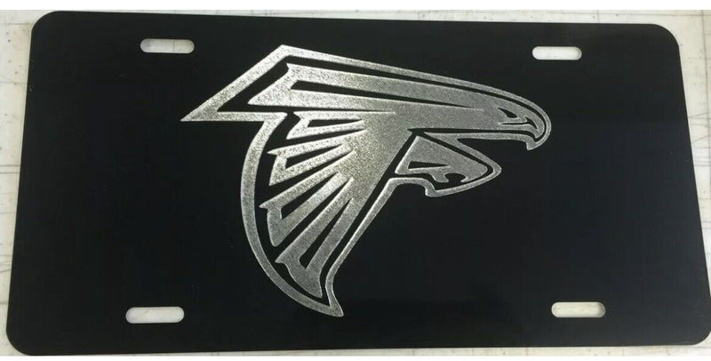 Atlanta Falcons Logo Car Tag Diamond Etched on Black Aluminum License Plate