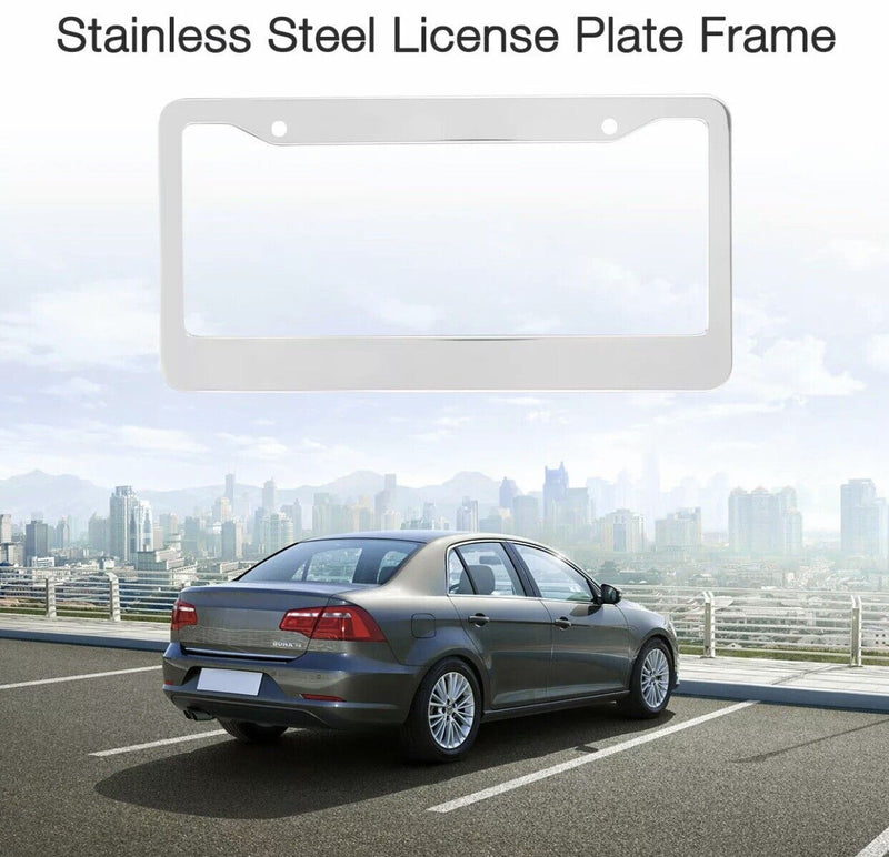 2PCS Metal License Plate Frame Cover Screw Caps Chrome 304 Stainless Steel