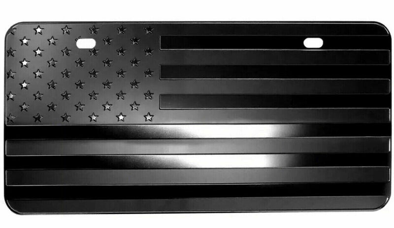 USA BLACKOUT American Flag Metal Embossed License Plate (12"x6", Black) 2 Holes