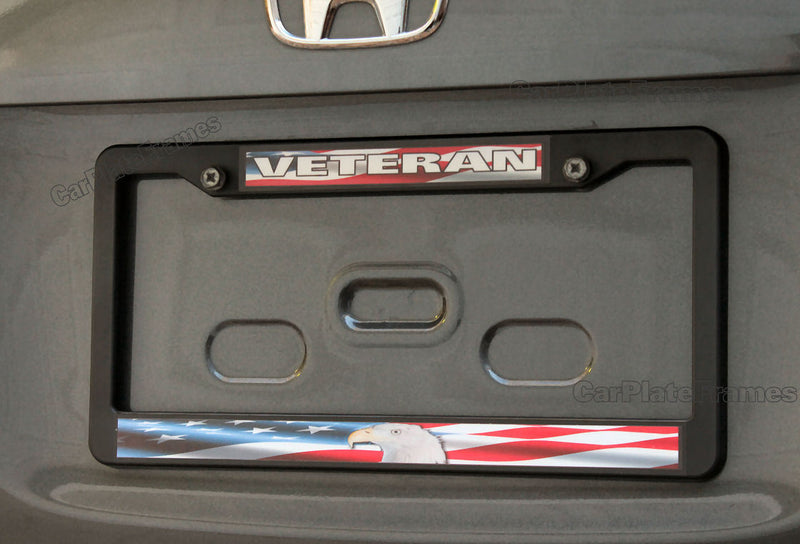 BLACK FRAME USA FLAG EAGLE MILITARY PERSONALIZED License Plate Frame