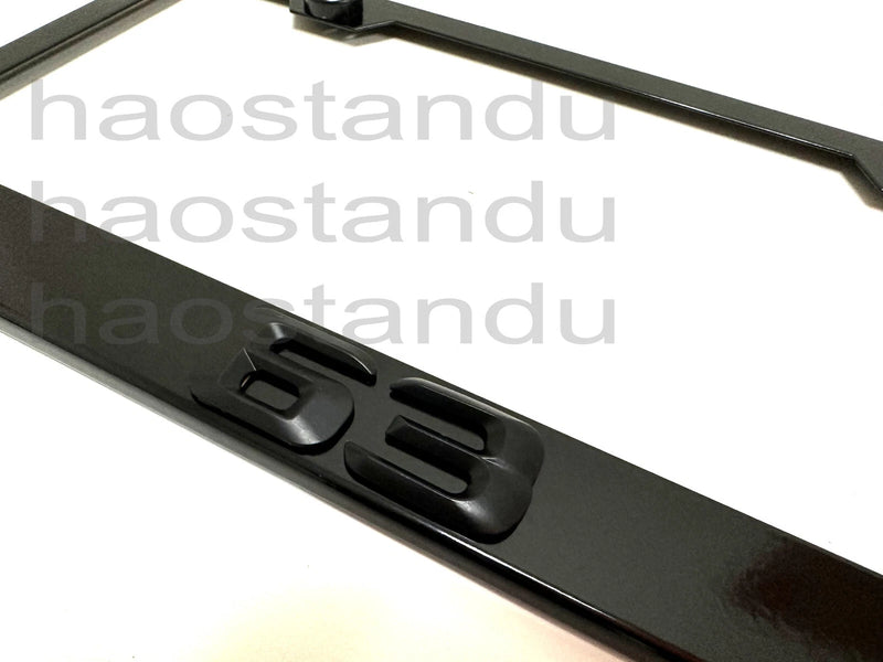 1x Black "63" 3D Emblem BLACK Stainless License Plate Frame RUST FREE + S.Cap