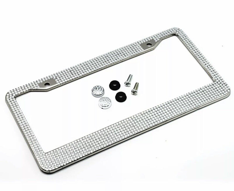 NEW 2 Pack Handcrafted Crystal Premium Stainless Steel Bling License Plate Frame