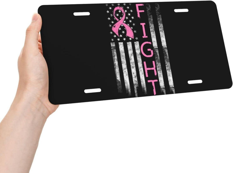 American Flag Breast Cancer Pink Ribbon Awareness Aluminum License Plate