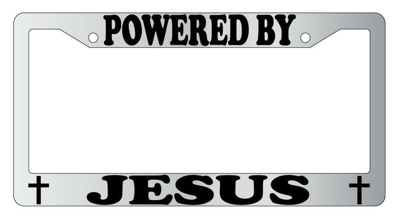 Powered By Jesus Chrome License Plate Frame  Mod-GRAPH9856236-4165