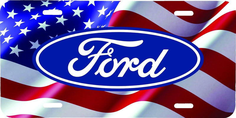 GLOSS CLEAR COAT WAVING AMERICAN FLAG BLUE FORD VEHICLE LICENSE PLATE TRUCK TAG