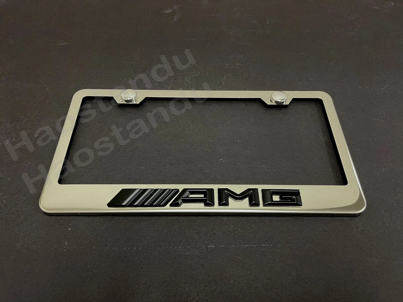 1x Black AMG style 3D Emblem STAINLESS STEEL License Plate Frame RUST FREE (New)