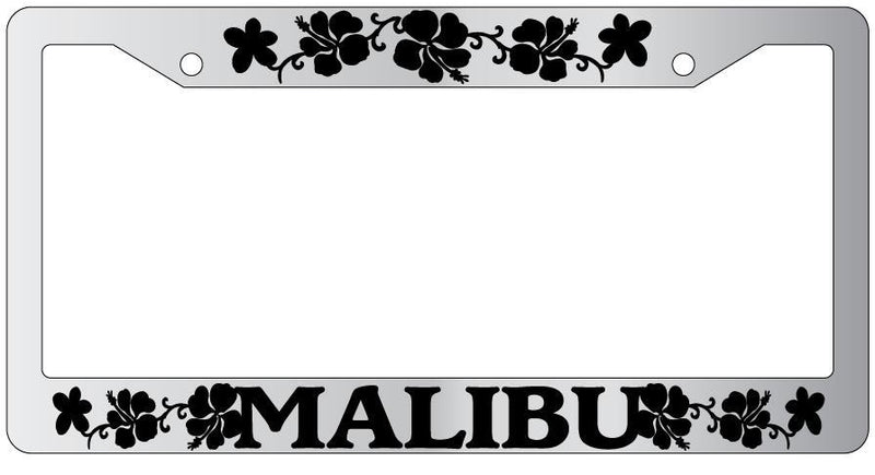 Chrome License Plate Frame MALIBU HIBISCUS Auto Accessory  Mod-GRAPH9856236-4201