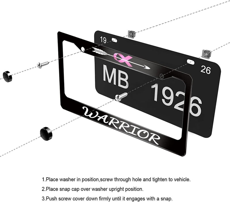 Breast Cancer Awareness Warrior License Plate Frame Pink Ribbon