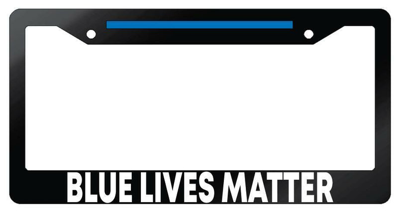 Blue Lives Matter w/STRIPE Glossy Black Plastic License Plate Frame  Mod-GRAPH9856236-7277