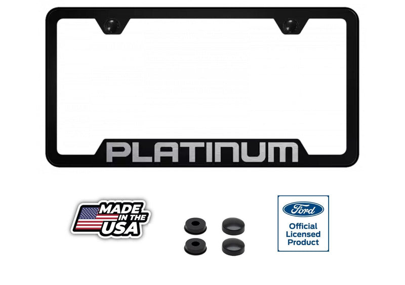 Ford Platinum Logo Black Finish Notched License Plate Frame Official Licensed