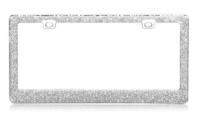 Rhinestone Diamond White PEARLS Over Chrome Metal License Plate Frame for CAR