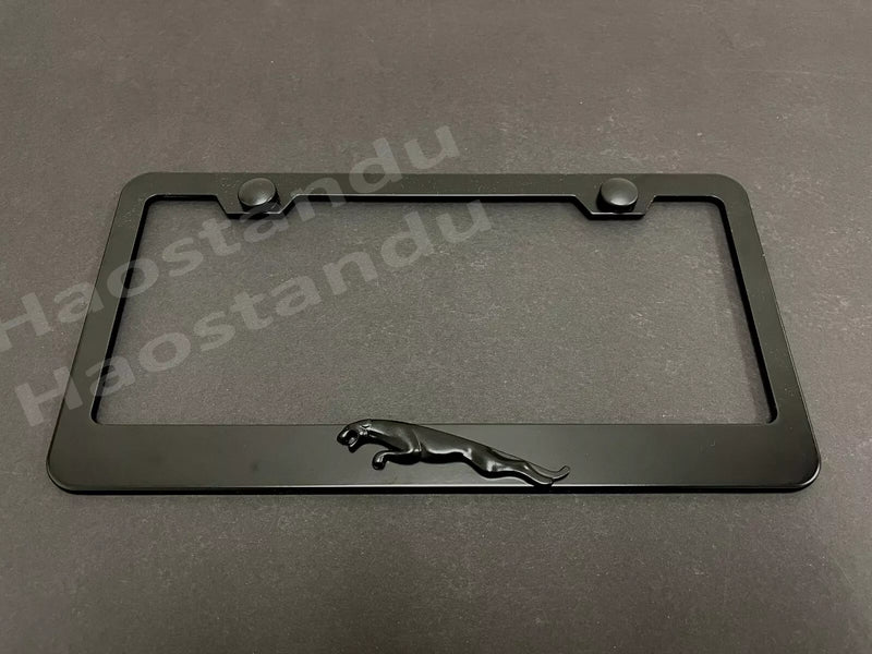 1x BLACK Jaguar 3D Emblem BLACK Stainless License Plate Frame RUST FREE + S.Caps