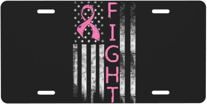 American Flag Breast Cancer Pink Ribbon Awareness Aluminum License Plate