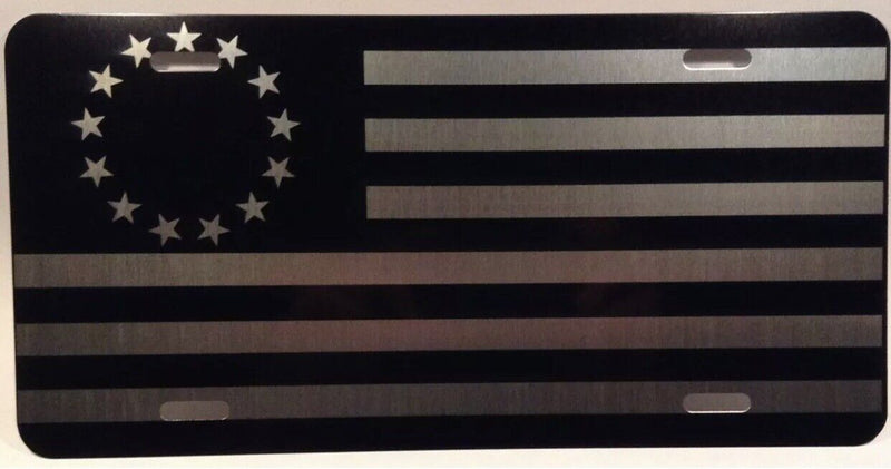 License Plate Betsy Ross American Flag Auto Truck car tag Aluminum Black