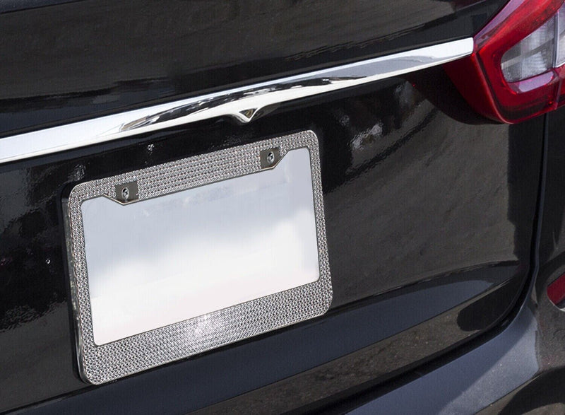 USA 2PCS Bling License Plate Frame Glitter Crystal Sparkling Rhinestone Tag