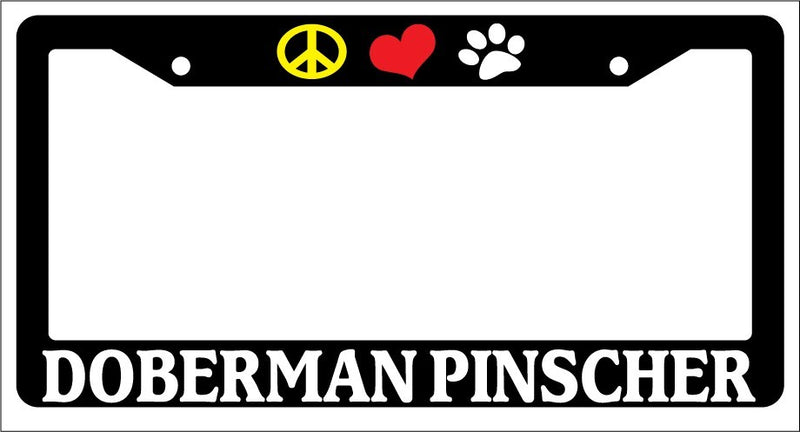 Black License Plate Frame Peace Love Paw Doberman Pinscher Auto Accessory 378  Mod-GRAPH9856236-1070