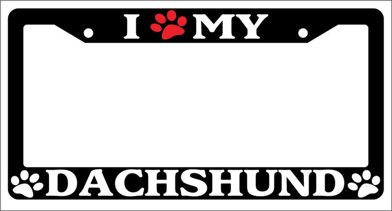 Black License Plate Frame I Heart My Dachshund (Paw) Auto Accessory Novelty 365  Mod-GRAPH9856236-1158