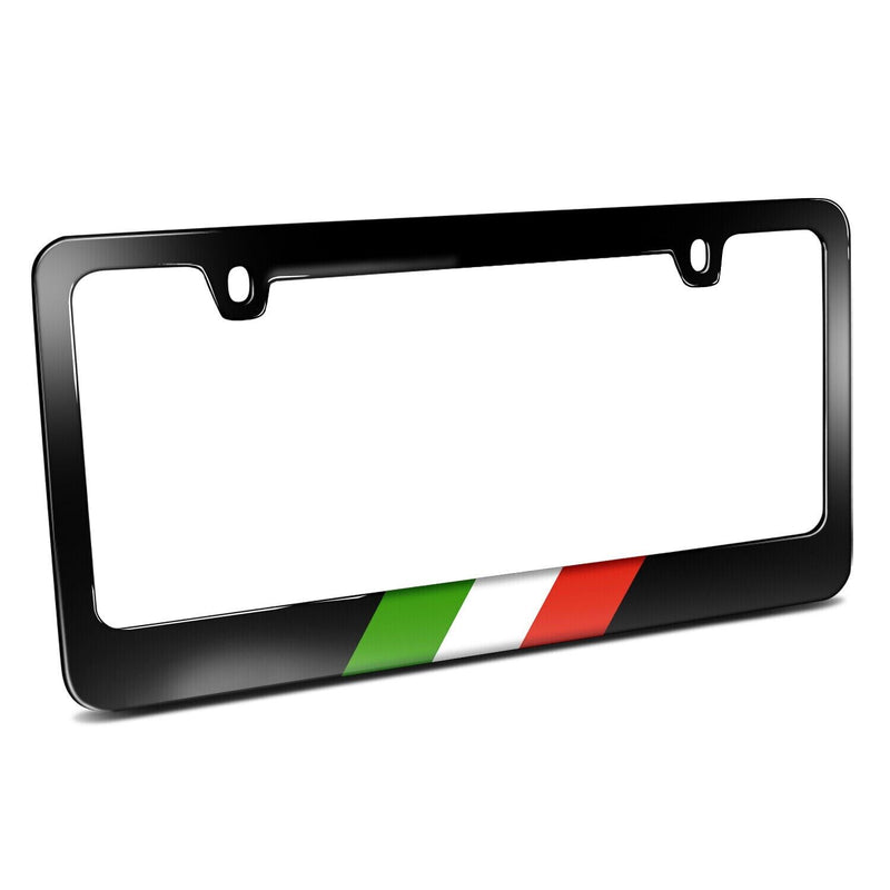 Italy Flag in Sports Stripe Black Metal License Plate Frame