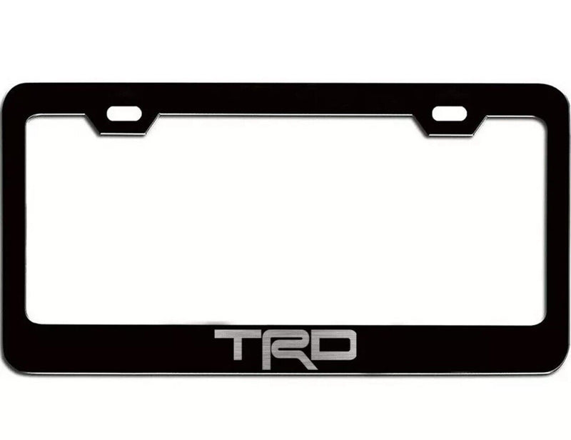 TRD Racing Black Stainless Steel Auto License Plate Frame Holder Brushed Silver