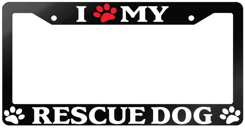 Glossy Black License Plate Frame I (PAW) MY RESCUE DOG Auto Accessory 629  Mod-GRAPH9856236-7105