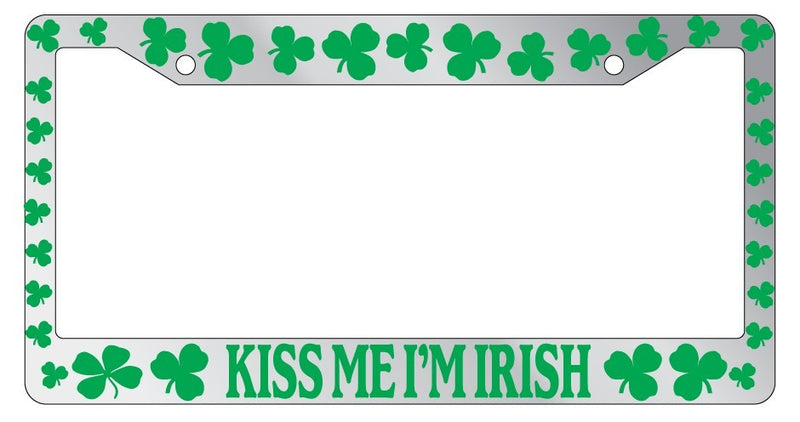 Chrome License Plate Frame Shamrocks Kiss Me I&