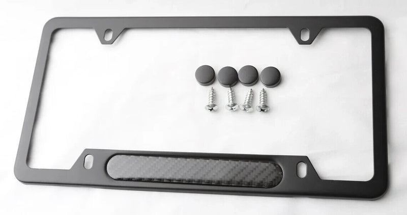 Black Stainless Steel License Plate Frame with Real Carbon Fiber Insert