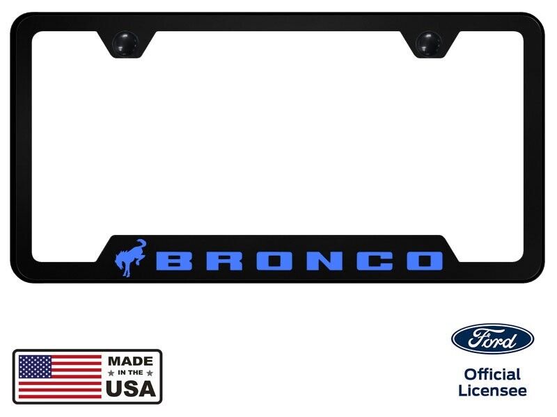 Ford Bronco Universal Unbreakable Black License Plate Frame - Blue Logo