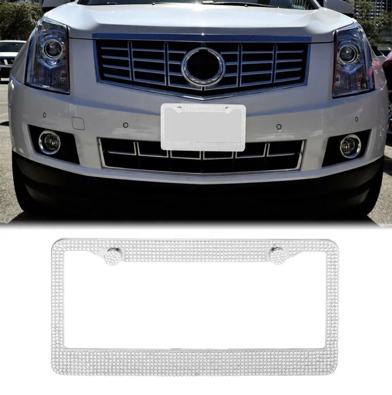 Bling License Plate Frame White Crystal Sparkling Rhinestone Car SUV Front Rear