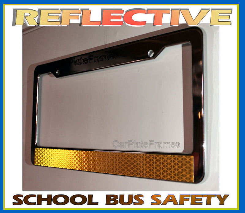 CHROME REFLECTIVE YELLOW SCHOOL BUS PLASTIC TAG HOLDER License Plate Frame