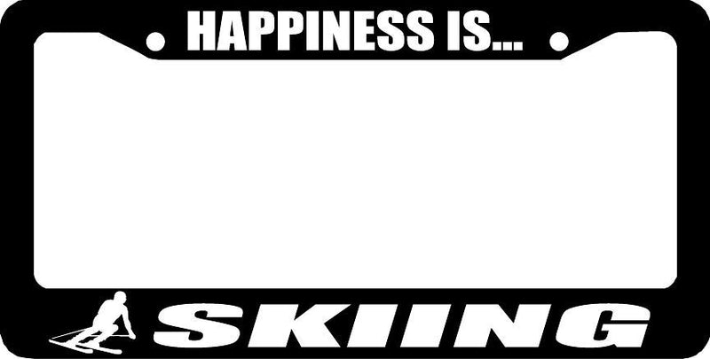 HAPPINESS IS SKIING SKI SKIS SNOW License Plate Frame
