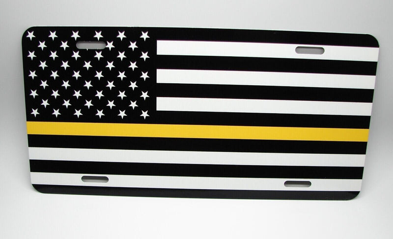 THIN YELLOW LINE POLICE AMERICAN TACTICAL FLAG METAL CAR LICENSE PLATE AUTO TAG