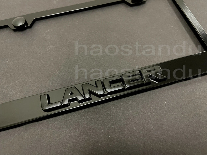 1x Black "Lancer" 3D Emblem Badge BLACK Stainless License Plate Frame RUST FREE