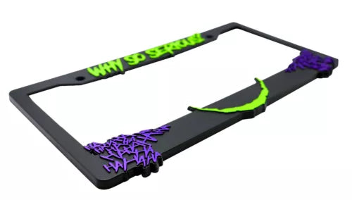 The Joker "Why So Serious" 3D Raised License Plate Frame (Lime Green and Purple)