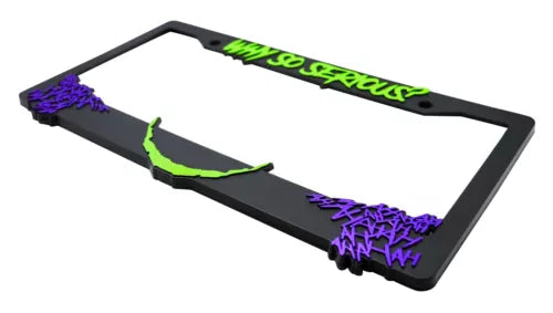 The Joker "Why So Serious" 3D Raised License Plate Frame (Lime Green and Purple)