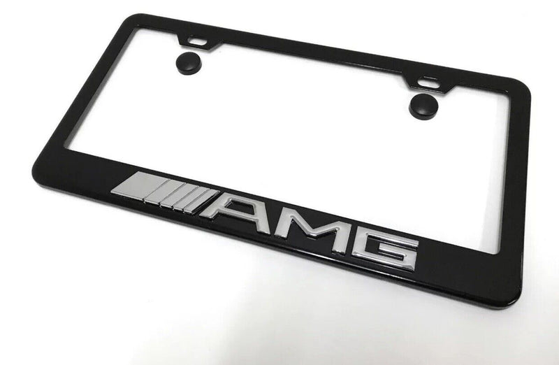 (1) 3D ////Amgemblem Logo BLACK Coated Metal License Plate Frame Holder