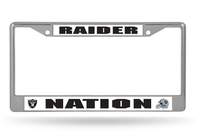 Oakland Las Vegas Raiders NATION Metal WHITE Chrome License Plate Frame NWT
