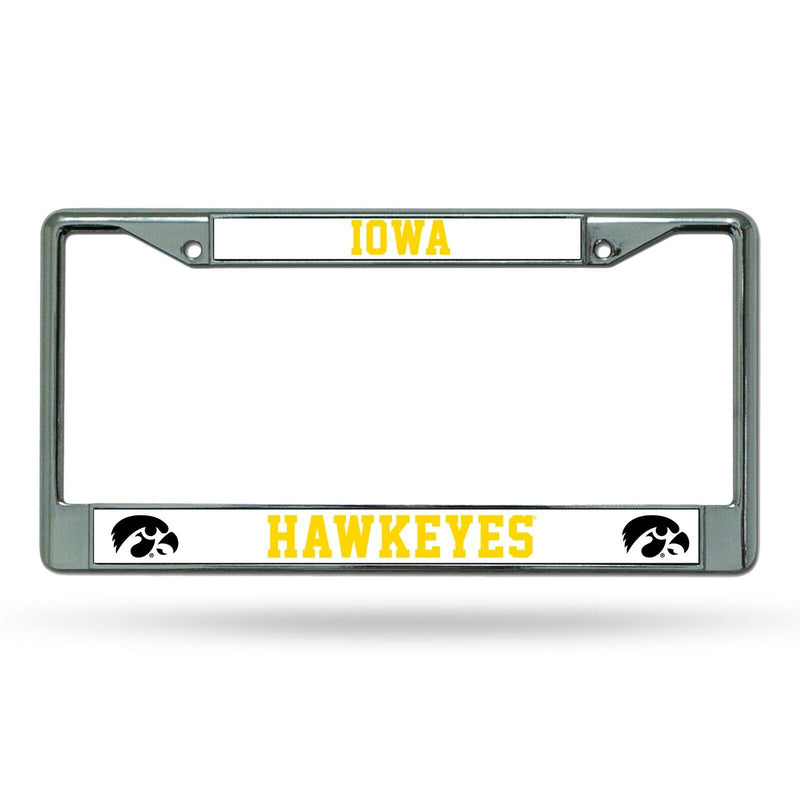 Iowa Hawkeyes WHITE Metal Chrome License Plate Frame Auto Truck Car NWT